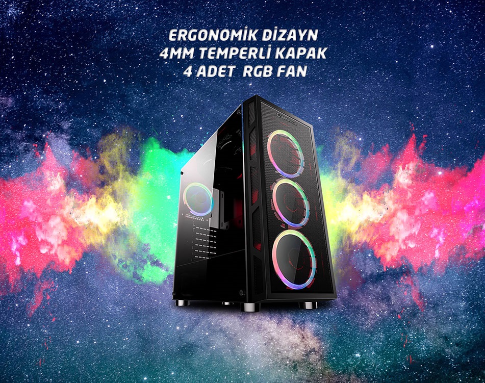 Rampage RMC2019 JOYANCE Tempered Glass 4*120mm RGB Hydro Fan 1*Usb 3.0 2*Usb 2.0 Gaming Kasa